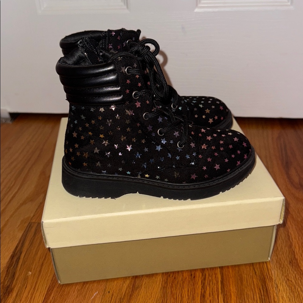 Tucker + Tate Black Starry Lace-Up Black Iridescent Boots